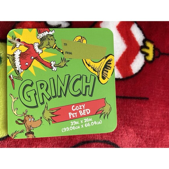 Dr. Seuss The Grinch Dog Pet BED Super Soft Christmas Ornament 39” X 26” Red NEW - Picture 3 of 14